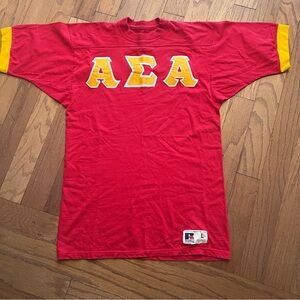 Vintage 1980s Alpha Sigma Alpha ΑΣΑ Russell Athletics Red Gold Jersey Size L